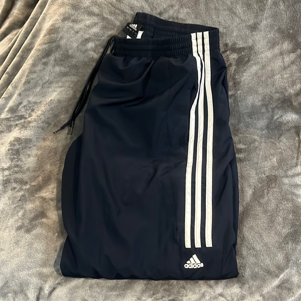 Adidas Windbreaker Pants Sz Mens Large zip up bottoms Blue/Wht